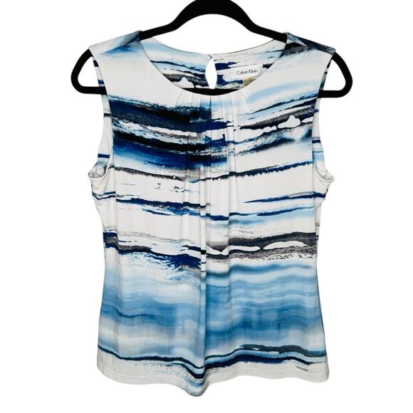 Calvin Klein Tank Keyhole Neck Striped Blue Size PL Petite Large L LP - Picture 1 of 11